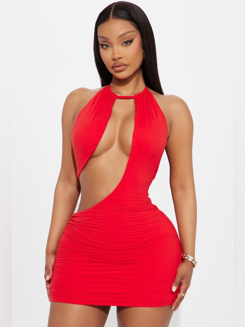 Fashion Nova Sexy Red Cutout Halter Bodycon Dress. Size XS. Never worn.